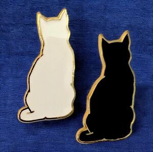 Gold-Trimmed Black and White Cat Pins